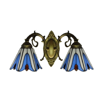 Rynx | Floral Wall Lamp Tiffany Style Stained Glass 2-Light Wall Light in Blue for Hallway