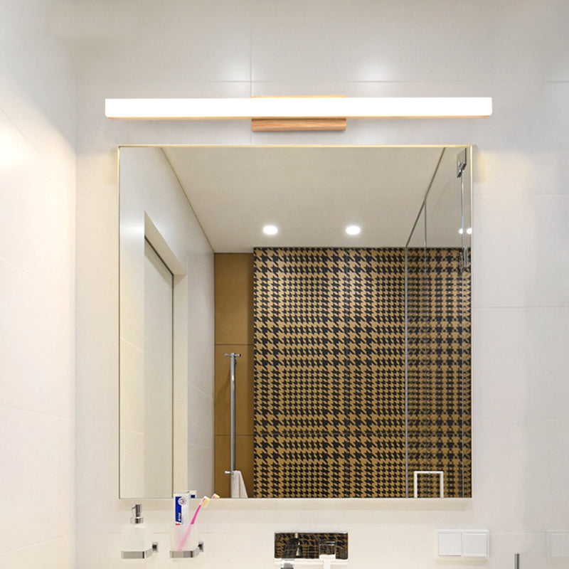 Rynx | Wood Linear Wall Mirror Lighting Minimalist 16"/23.5"/31.5" Width LED Wall Lighting Fixture in Beige