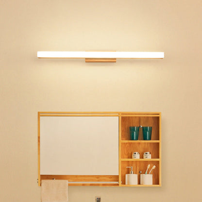 Rynx | Wood Linear Wall Mirror Lighting Minimalist 16"/23.5"/31.5" Width LED Wall Lighting Fixture in Beige