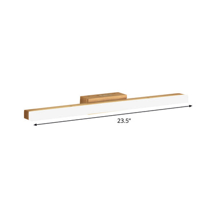Rynx | Wood Linear Wall Mirror Lighting Minimalist 16"/23.5"/31.5" Width LED Wall Lighting Fixture in Beige