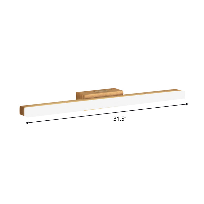 Rynx | Wood Linear Wall Mirror Lighting Minimalist 16"/23.5"/31.5" Width LED Wall Lighting Fixture in Beige