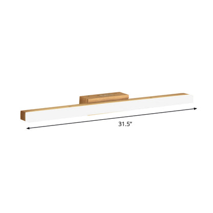 Rynx | Wood Linear Wall Mirror Lighting Minimalist 16"/23.5"/31.5" Width LED Wall Lighting Fixture in Beige
