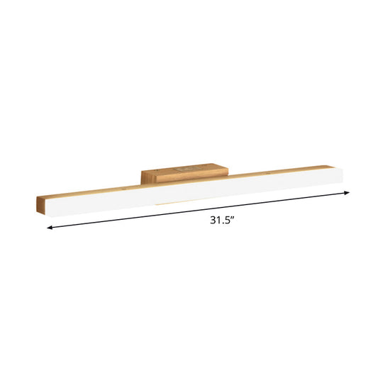 Rynx | Wood Linear Wall Mirror Lighting Minimalist 16"/23.5"/31.5" Width LED Wall Lighting Fixture in Beige