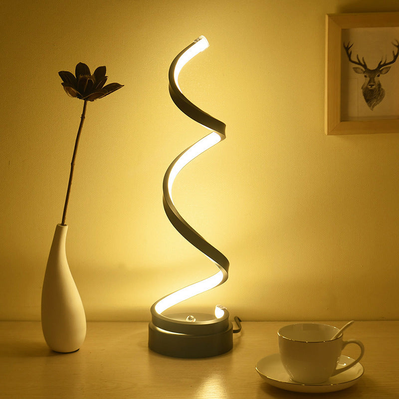 Rynx | Spiral Ribbon Metal Table Lamp Simplicity Black/White/Gold LED Work Lighting with Round Base in Warm/White Light