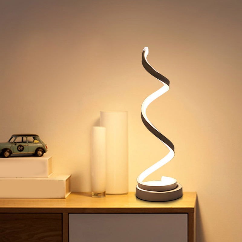 Rynx | Spiral Ribbon Metal Table Lamp Simplicity Black/White/Gold LED Work Lighting with Round Base in Warm/White Light