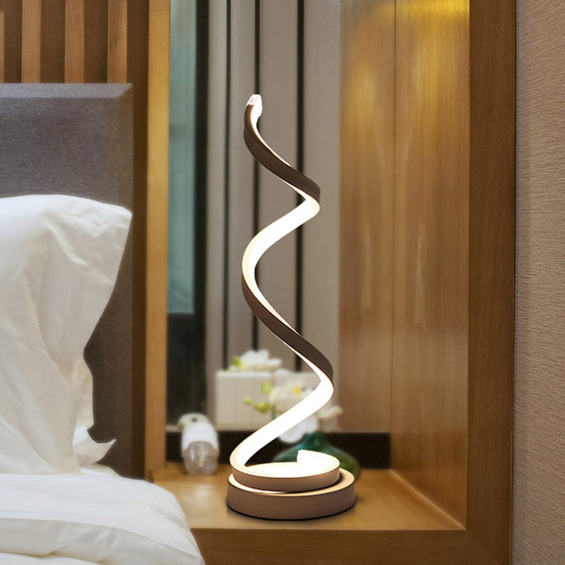 Rynx | Spiral Ribbon Metal Table Lamp Simplicity Black/White/Gold LED Work Lighting with Round Base in Warm/White Light