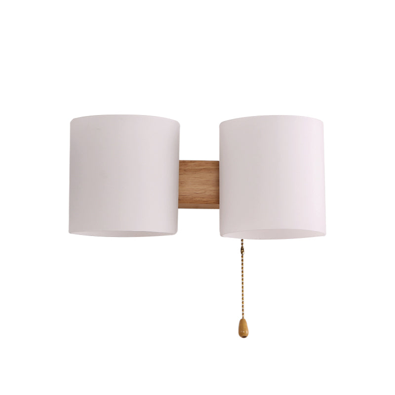 Rynx | Opalines Glass Cylinder Wall Mount Lamp Modern 2 Lights Beige Wall Lighting Ideas with Pull Chain