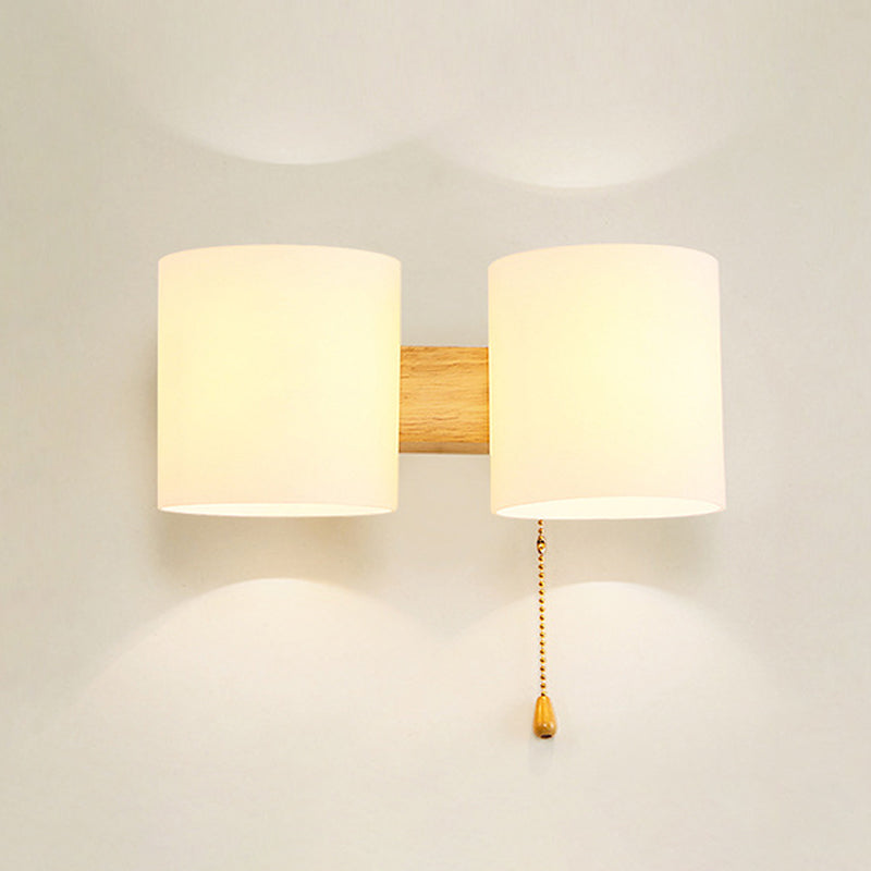 Rynx | Opalines Glass Cylinder Wall Mount Lamp Modern 2 Lights Beige Wall Lighting Ideas with Pull Chain