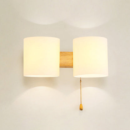 Rynx | Opalines Glass Cylinder Wall Mount Lamp Modern 2 Lights Beige Wall Lighting Ideas with Pull Chain