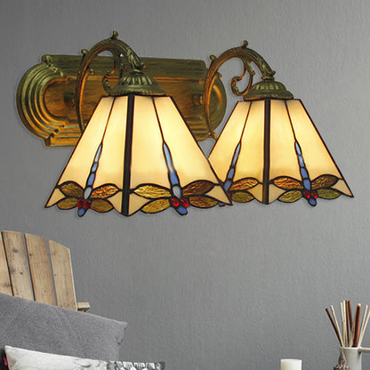 Rynx | Wall lamp Lodge with dragonfly pattern 2 heads stained glass wall mounting light in black/bronze