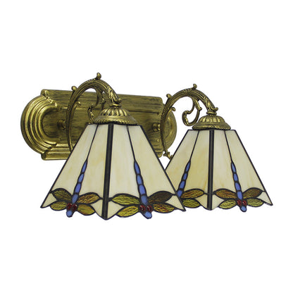 Rynx | Wall lamp Lodge with dragonfly pattern 2 heads stained glass wall mounting light in black/bronze