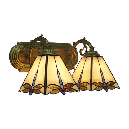 Rynx | Wall lamp Lodge with dragonfly pattern 2 heads stained glass wall mounting light in black/bronze