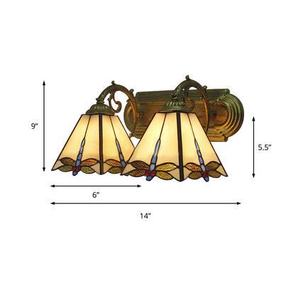 Rynx | Wall lamp Lodge with dragonfly pattern 2 heads stained glass wall mounting light in black/bronze
