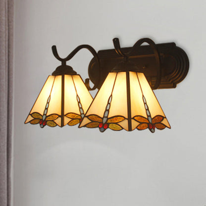 Rynx | Wall lamp Lodge with dragonfly pattern 2 heads stained glass wall mounting light in black/bronze