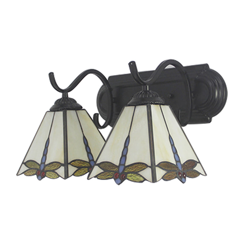 Rynx | Wall lamp Lodge with dragonfly pattern 2 heads stained glass wall mounting light in black/bronze