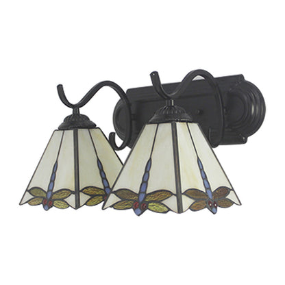Rynx | Wall lamp Lodge with dragonfly pattern 2 heads stained glass wall mounting light in black/bronze