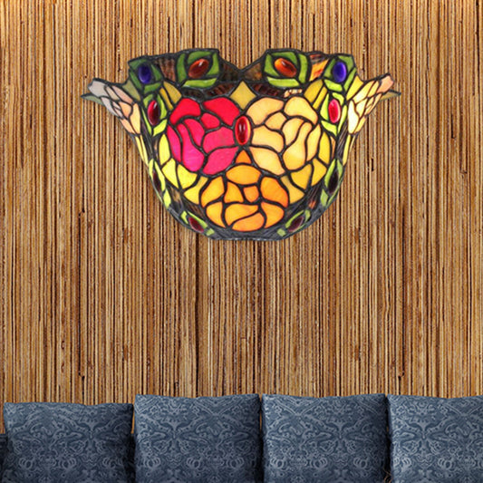 Rynx | Flower Pattern Wall Lamp with Rose and Layered Glass 1 Light Rustic Art Deco Wall Lighting for Entrance