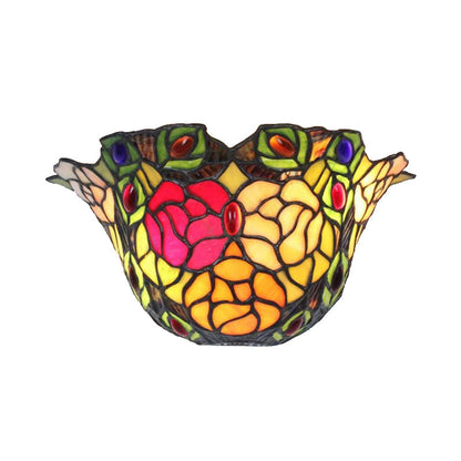 Rynx | Flower Pattern Wall Lamp with Rose and Layered Glass 1 Light Rustic Art Deco Wall Lighting for Entrance
