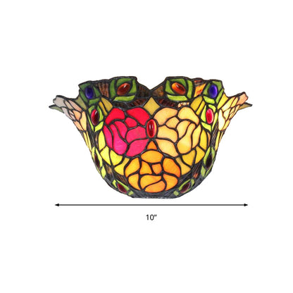Rynx | Flower Pattern Wall Lamp with Rose and Layered Glass 1 Light Rustic Art Deco Wall Lighting for Entrance