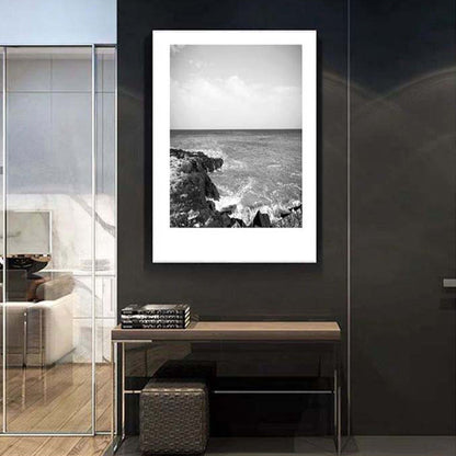 Rynx | Tropical Rocky Bay Seascape Canvas Print Dark Color Texture Wall Art for the Living Room