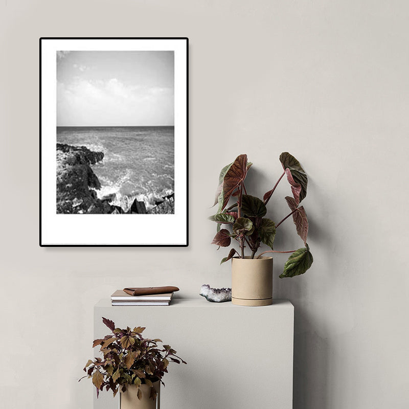 Rynx | Tropical Rocky Bay Seascape Canvas Print Dark Color Texture Wall Art for the Living Room
