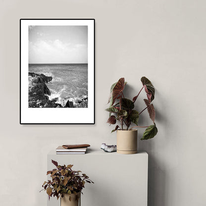Rynx | Tropical Rocky Bay Seascape Canvas Print Dark Color Texture Wall Art for the Living Room