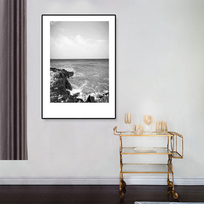 Rynx | Tropical Rocky Bay Seascape Canvas Print Dark Color Texture Wall Art for the Living Room