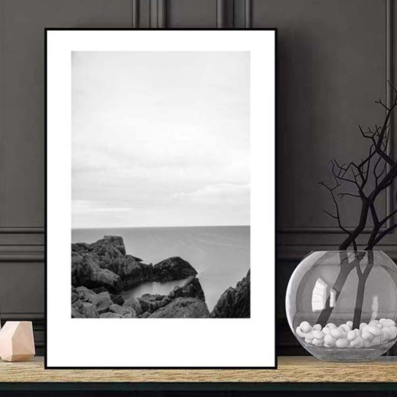 Rynx | Tropical Rocky Bay Seascape Canvas Print Dark Color Texture Wall Art for the Living Room