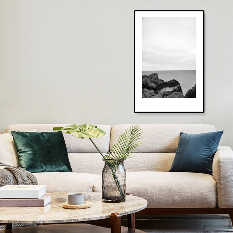 Rynx | Tropical Rocky Bay Seascape Canvas Print Dark Color Texture Wall Art for the Living Room