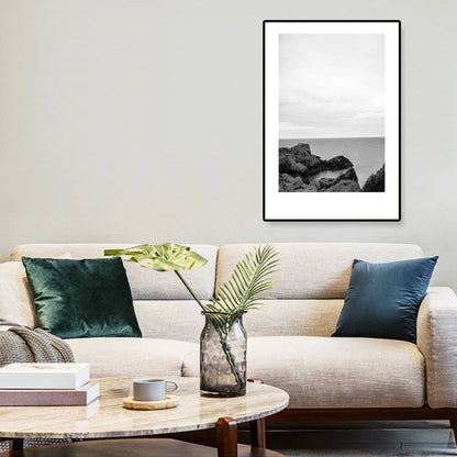 Rynx | Tropical Rocky Bay Seascape Canvas Print Dark Color Texture Wall Art for the Living Room