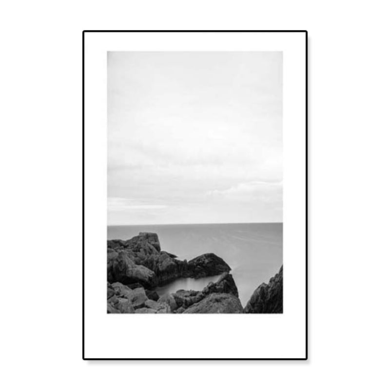 Rynx | Tropical Rocky Bay Seascape Canvas Print Dark Color Texture Wall Art for the Living Room