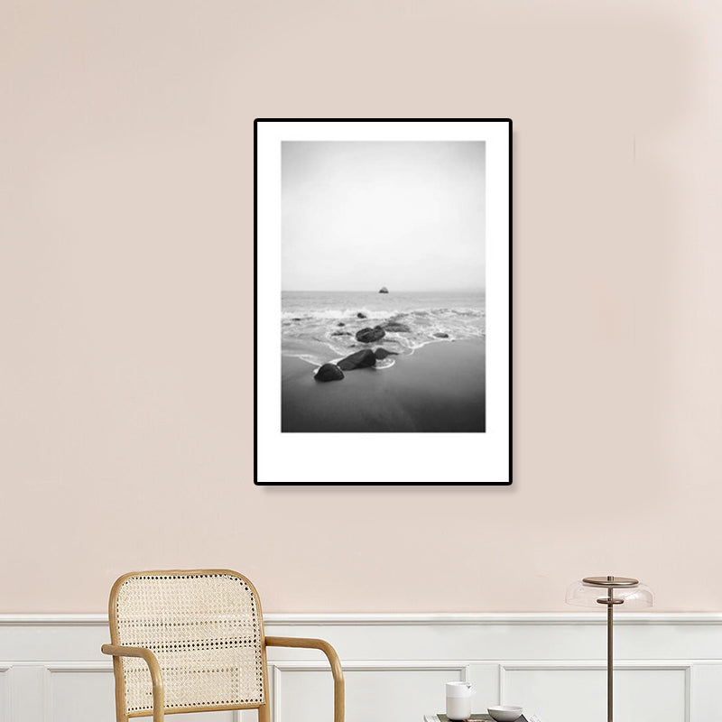 Rynx | Tropical Rocky Bay Seascape Canvas Print Dark Color Texture Wall Art for the Living Room