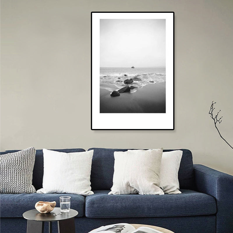 Rynx | Tropical Rocky Bay Seascape Canvas Print Dark Color Texture Wall Art for the Living Room
