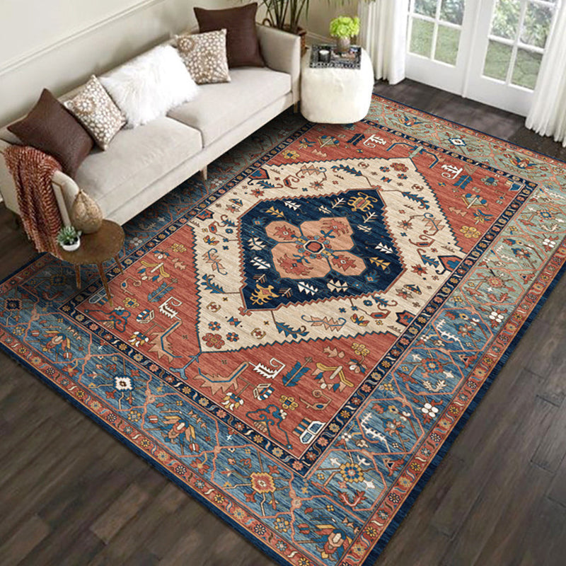 Rynx | Shabby Chic Floral Pattern Rug Multi-Color Polyester Rug Non-Slip Back Washable Pet-Friendly Flooring for Home