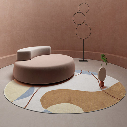 Rynx | Modernist Color Block Carpet Brown Polyester Carpet Non-Slip Pet-Friendly Washable Area Rug for Living Room