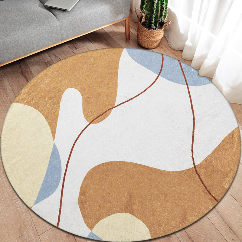 Rynx | Modernist Color Block Carpet Brown Polyester Carpet Non-Slip Pet-Friendly Washable Area Rug for Living Room