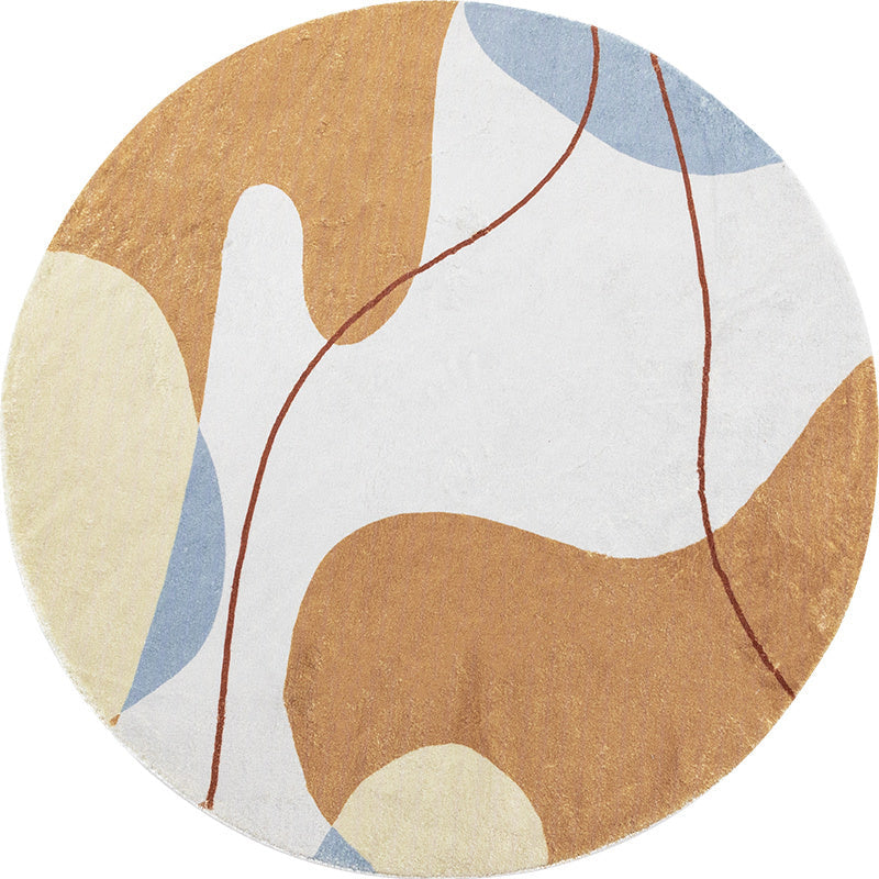 Rynx | Modernist Color Block Carpet Brown Polyester Carpet Non-Slip Pet-Friendly Washable Area Rug for Living Room