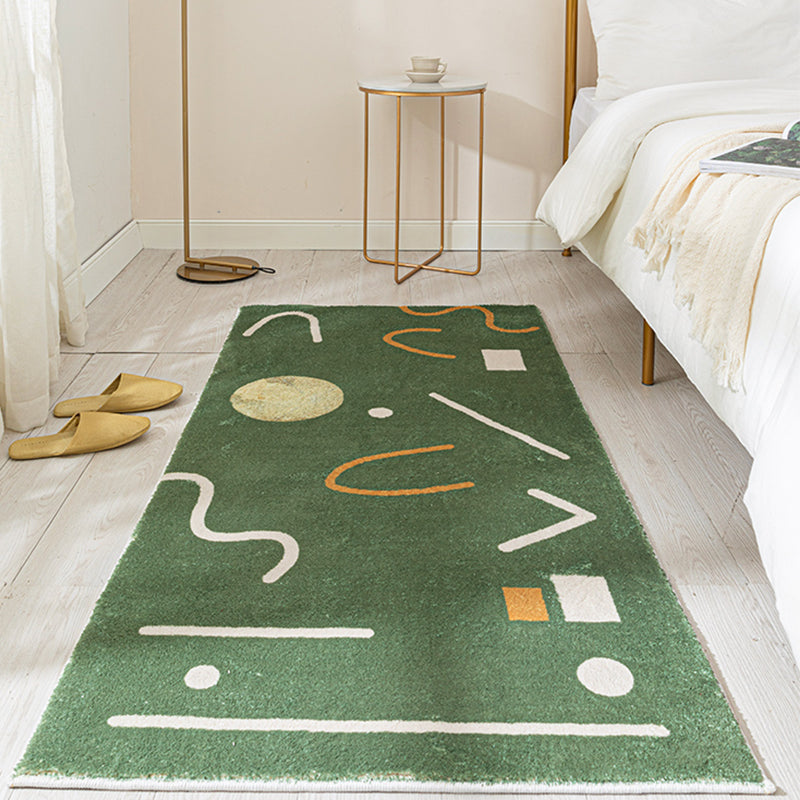Rynx | Green Bedroom Carpet Minimalist Abstract Carpet Polyester Washable Non-Slip Backing Pet Friendly Carpet
