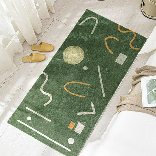 Rynx | Green Bedroom Carpet Minimalist Abstract Carpet Polyester Washable Non-Slip Backing Pet Friendly Carpet