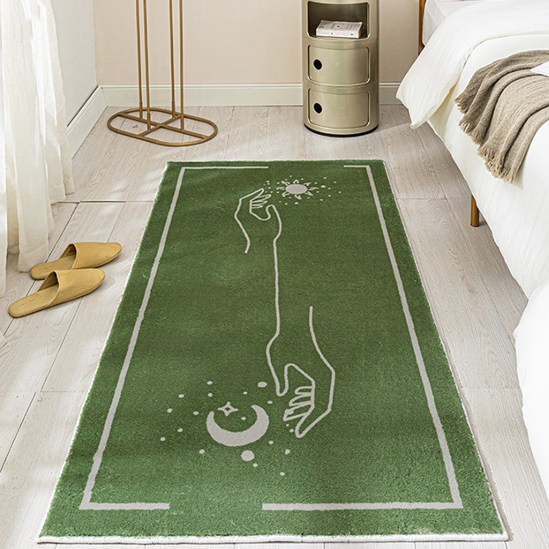 Rynx | Green Bedroom Carpet Minimalist Abstract Carpet Polyester Washable Non-Slip Backing Pet Friendly Carpet