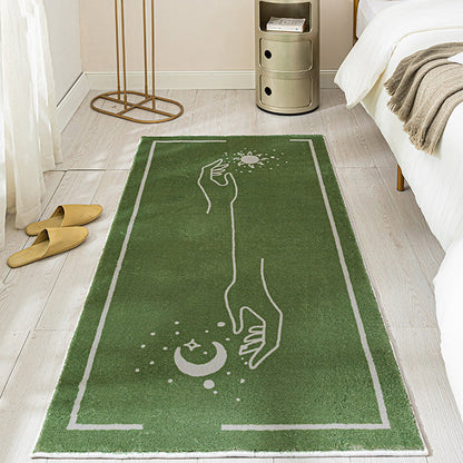 Rynx | Green Bedroom Carpet Minimalist Abstract Carpet Polyester Washable Non-Slip Backing Pet Friendly Carpet