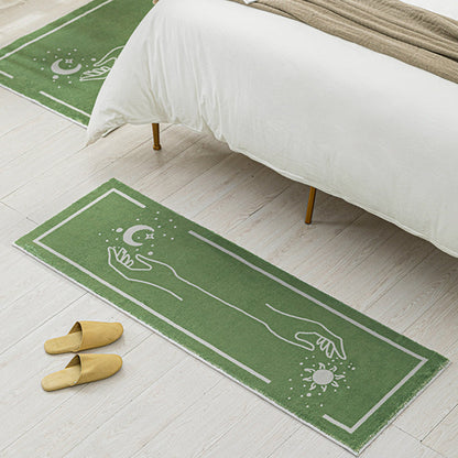 Rynx | Green Bedroom Carpet Minimalist Abstract Carpet Polyester Washable Non-Slip Backing Pet Friendly Carpet