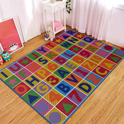 Rynx | Multicolored Letter Pattern Rug Polyester Kids Rug Pet Friendly Washable Non-Slip Rug for the Bedroom