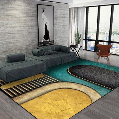 Rynx | Multicolour Bedroom Rug Contemporary Color Block Rug Polyester Washable Non-slip Underlay Pet Friendly Rug
