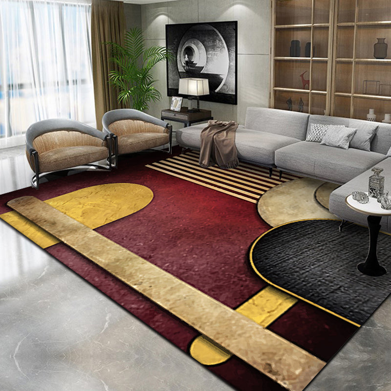 Rynx | Multicolour Bedroom Rug Contemporary Color Block Rug Polyester Washable Non-slip Underlay Pet Friendly Rug