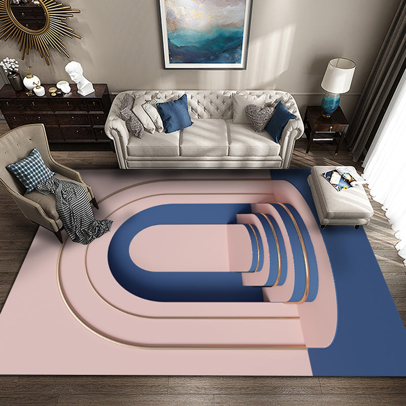 Rynx | Multicolour Bedroom Rug Contemporary Color Block Rug Polyester Washable Non-slip Underlay Pet Friendly Rug