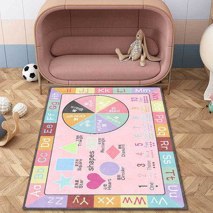 Rynx | Multicolor Kids Rug Kids Letter and Geometric Pattern Rug Polyester Washable Non-Slip Back Pet-Friendly Rug