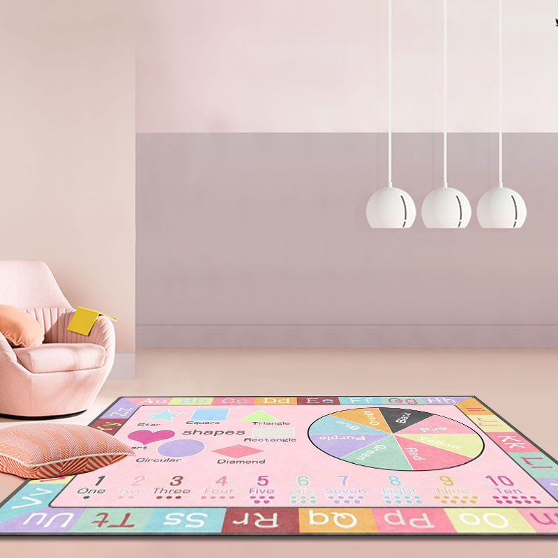 Rynx | Multicolor Kids Rug Kids Letter and Geometric Pattern Rug Polyester Washable Non-Slip Back Pet-Friendly Rug