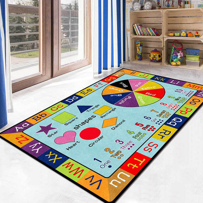 Rynx | Multicolor Kids Rug Kids Letter and Geometric Pattern Rug Polyester Washable Non-Slip Back Pet-Friendly Rug