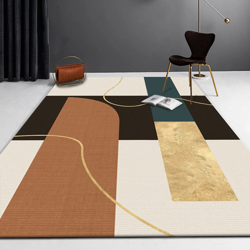 Rynx | Multicolor Living Room Rug Minimalist Colorblock Rug Polyester Washable Anti-Slip Backing Pet Friendly Carpet